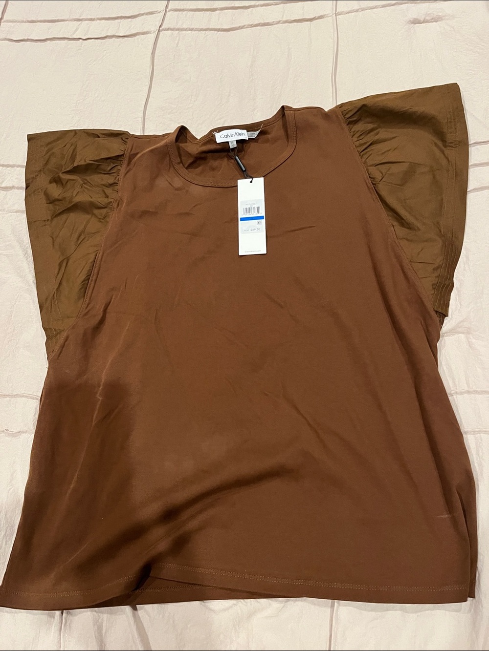 Calvin Klein Brown Flutter-Sleeve Short Sleeve Top